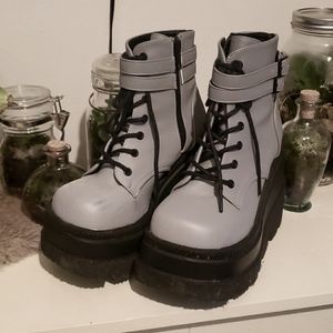 Demonia Reflective Technopagan Platform Boots